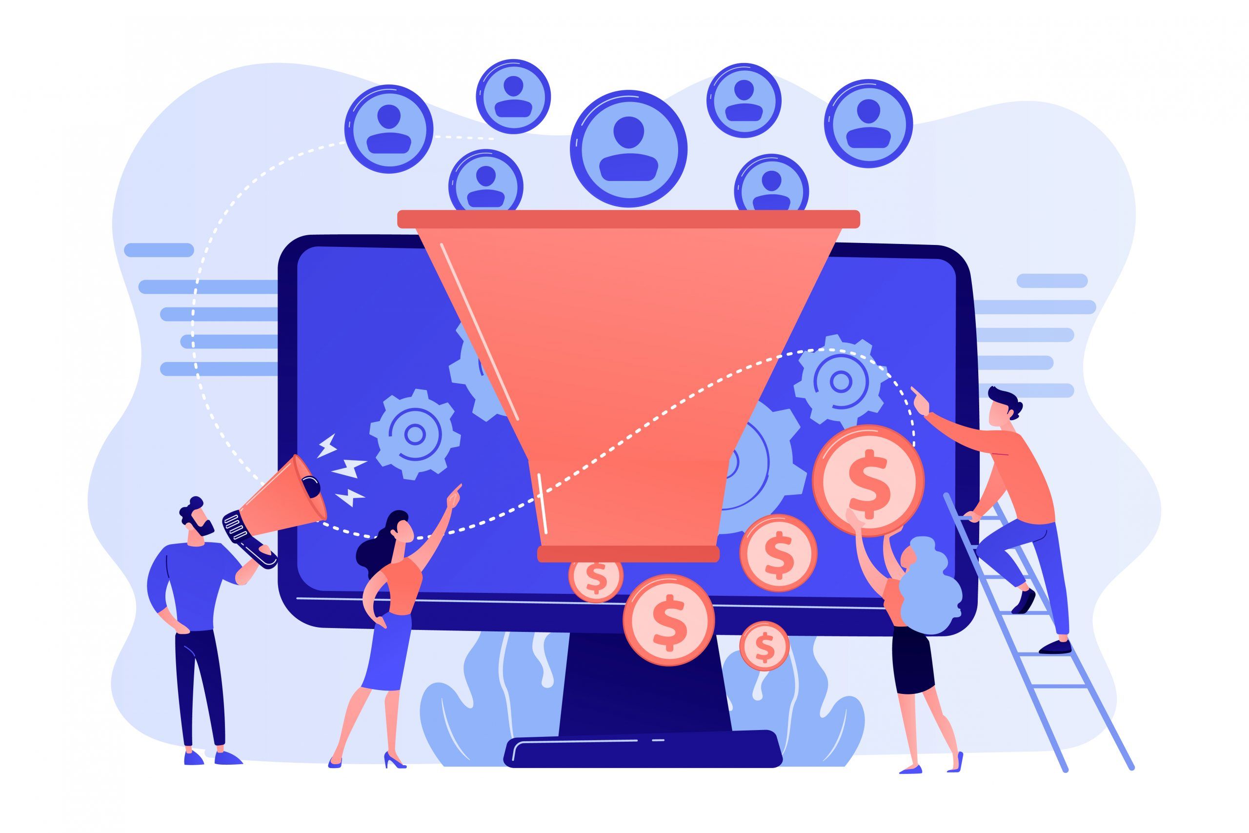 Generating new leads concept vector illustration Saca el potencial a tu página web